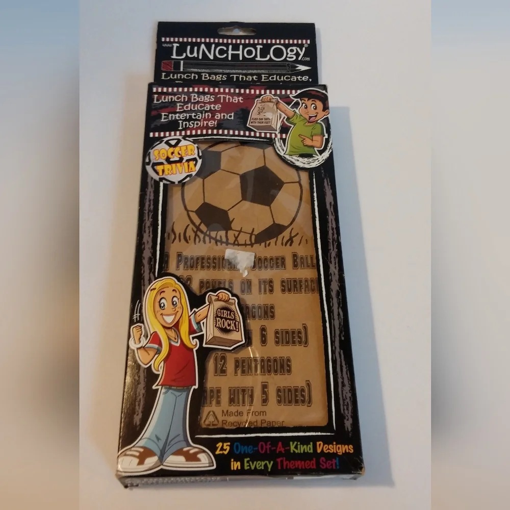 Lunchology Soccer Trivia Paper Lunch Bags Interesting Graphics Collectible